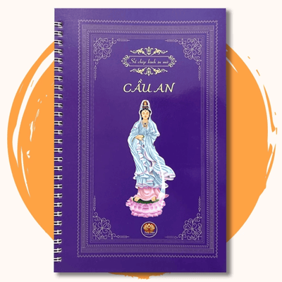 Vở chép Kinh Cầu An, sổ chép kinh Cầu An bìa tím in chữ mờ loại cao cấp dày dặn
