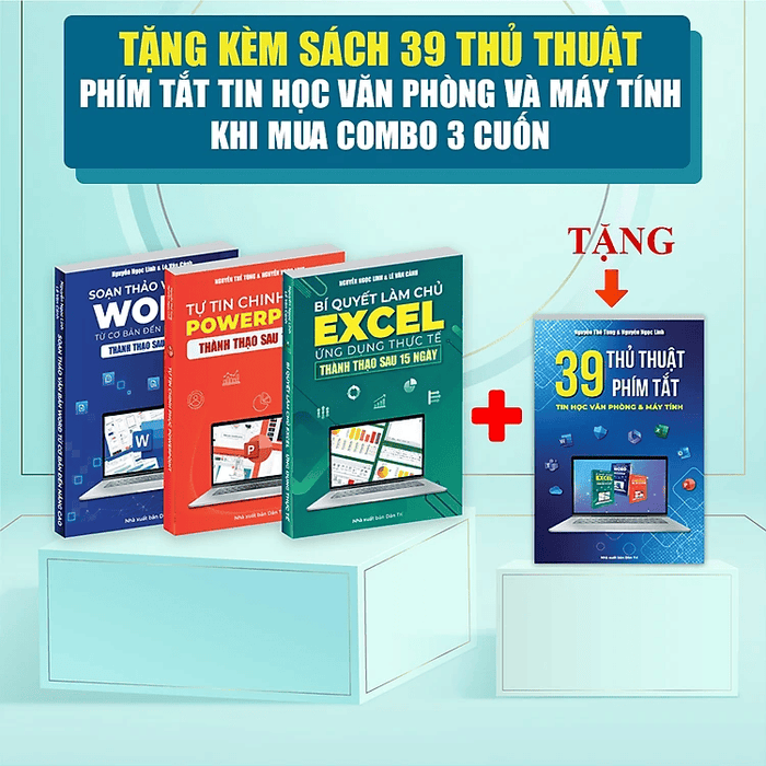 [Kèm video học] Combo 3 cuốn thành thạo word - excel - powerpoint chỉ sau 15 ngày thực hành + Tặng kèm file thực hành và sách 39 thủ thuật