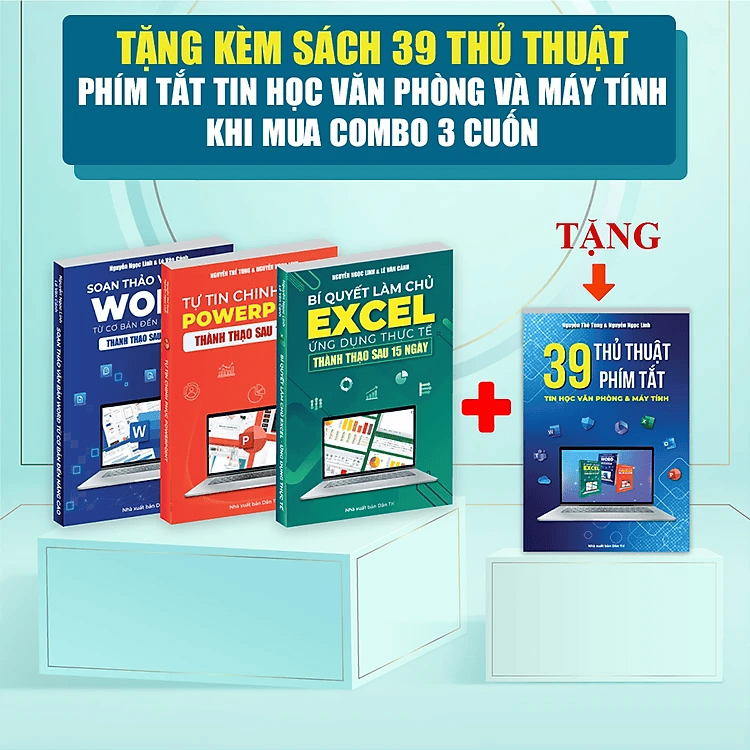 [Kèm video học] Combo 3 cuốn thành thạo word - excel - powerpoint chỉ sau 15 ngày thực hành + Tặng kèm file thực hành và sách 39 thủ thuật