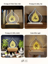 Đèn Led Lá Bồ Đề Thật 100% - Chữ Thư Pháp Mạ Vàng (Kèm Đế Gỗ + phích cắm + hộp đựng)