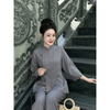 G41 - Pháp Phục Phật Tử - Set đồ lam đi chùa thêu chữ thư pháp, chất liệu đũi dày dặn đứng phom