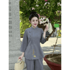 G41 - Pháp Phục Phật Tử - Set đồ lam đi chùa thêu chữ thư pháp, chất liệu đũi dày dặn đứng phom