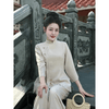 G41 - Pháp Phục Phật Tử - Set đồ lam đi chùa thêu chữ thư pháp, chất liệu đũi dày dặn đứng phom