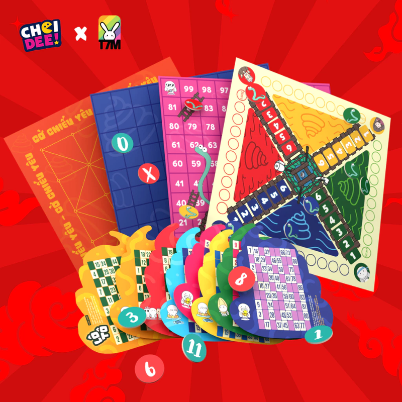 Combo 5 Cờ Dân Gian Phiên Bản Con Rắn: Lô Tô, Rắn Leo Cầu Cá Tra, Cờ Chiếu Yêu, Cờ Đá Rắn, Cờ Caro