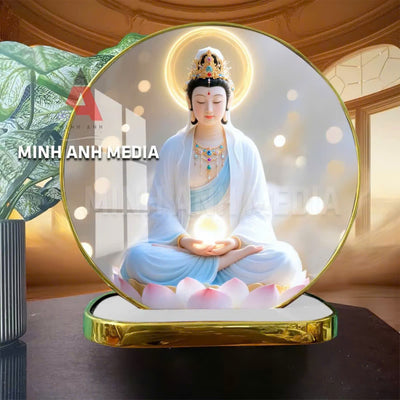 (M3) Tranh tráng gương Phật giáo dạng tròn 30x30cm (Tặng đế để bàn)