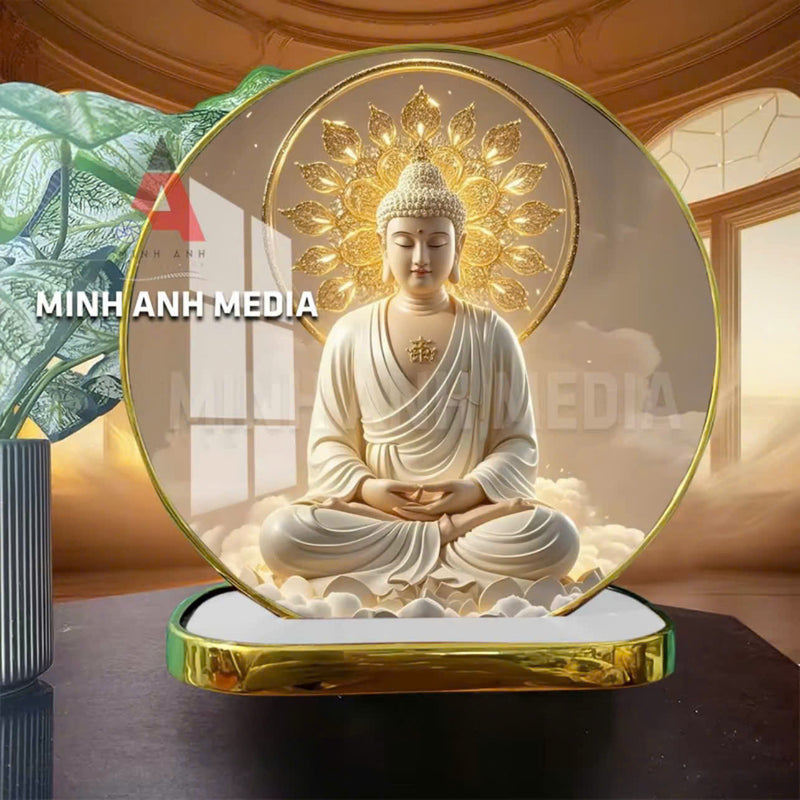 (M23) Tranh tráng gương Phật giáo dạng tròn 30x30cm (Tặng đế để bàn)