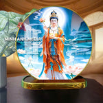 (M9) Tranh tráng gương Phật giáo dạng tròn 30x30cm (Tặng đế để bàn)