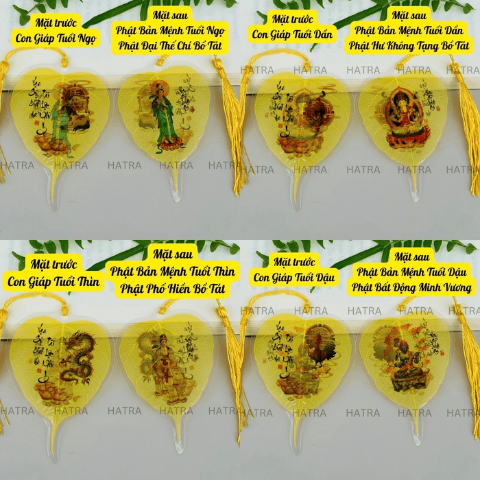 (Tặng Bao Lì Xì Lộc) Lá bồ đề nhũ vàng 2 mặt 12 con giáp và phật bản mệnh, để ốp lưng điện thoại, treo xe ô tô đã khai quang