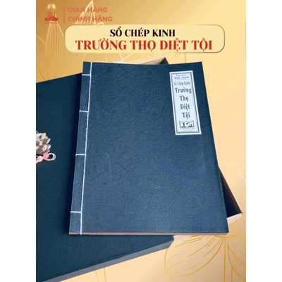 Sổ chép Kinh Trường Thọ Diệt Tội/ Tập vở chép Kinh giấy cổ in mờ Tuệ Anh (Tặng Hộp đựng)