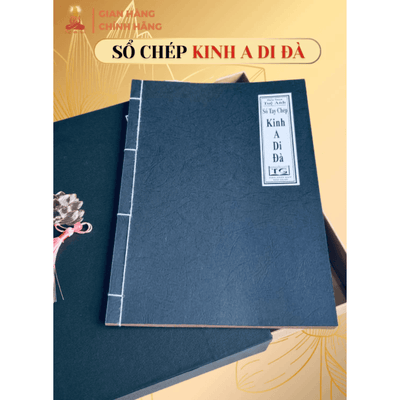 Sổ tay chép Kinh A Di Đà in mờ Tuệ Anh/ Vở chép Kinh giấy cổ (Tặng kèm Hộp đựng Kinh)