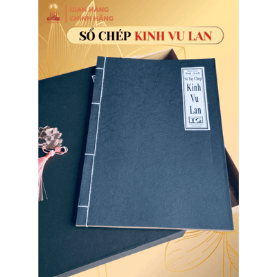 Sổ tay chép Kinh Vu Lan Báo Hiếu in mờ Tuệ Anh / Vở chép Kinh giấy cổ (Tặng kèm Hộp đựng)