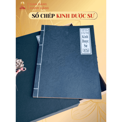 Sổ tay chép Kinh Dược Sư in mờ Tuệ Anh/ Vở chép Kinh giấy cổ (Tặng kèm Hộp đựng)