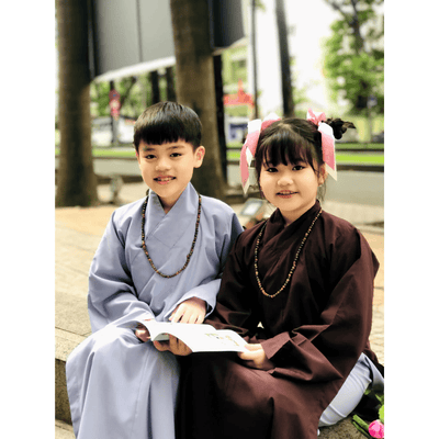 Áo tràng phật tử cho bé (kèm quần) chất kate silk bền màu cho cả bé trai và bé gái Thiên Di D32