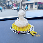 (Vàng + Vòng + Thảm 2) Tượng Phật Sakyamuni mỉm cười cầu bình an may mắn để taplo ô tô