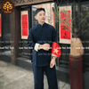 Đồ lam đi chùa Bảo Nghiêm pháp phục nam/nữ vạt hò cổ tàu nút tết vải đũi cao cấp - Lam Tuệ Anh