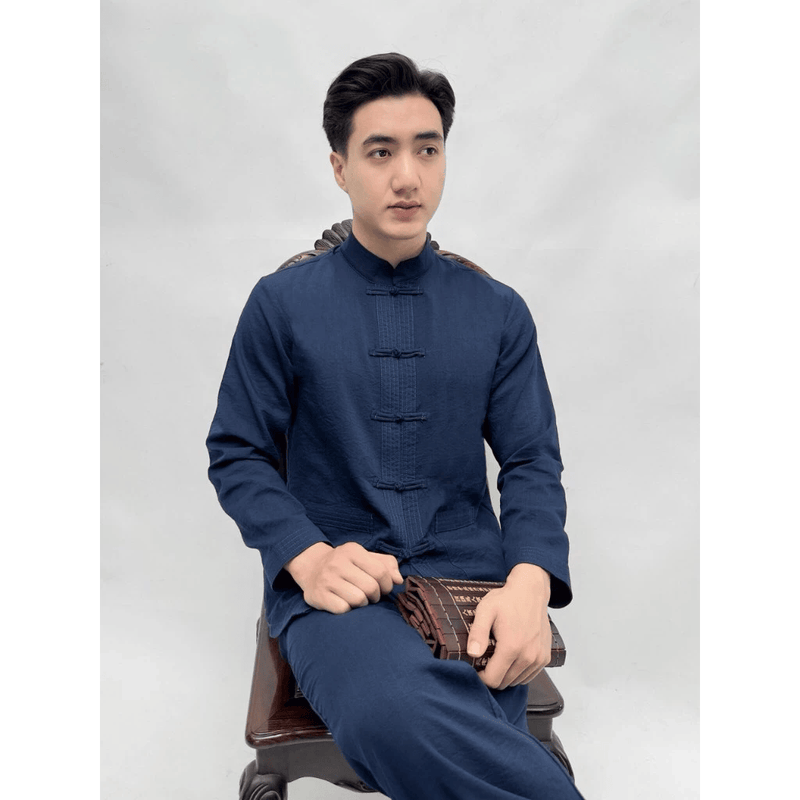 Đồ lam đi chùa cho nam bộ pháp phục nam tay dài cổ tàu chất mềm mại thoải mái phù hợp đi lễ tết lễ chùa - B77