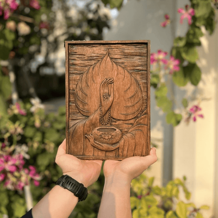 Tranh Gỗ An Lạc – Decor Tâm Linh Bình An, Tranh Phật Giáo Treo Bàn/Phòng Thiền, Quà Tặng Ý Nghĩa
