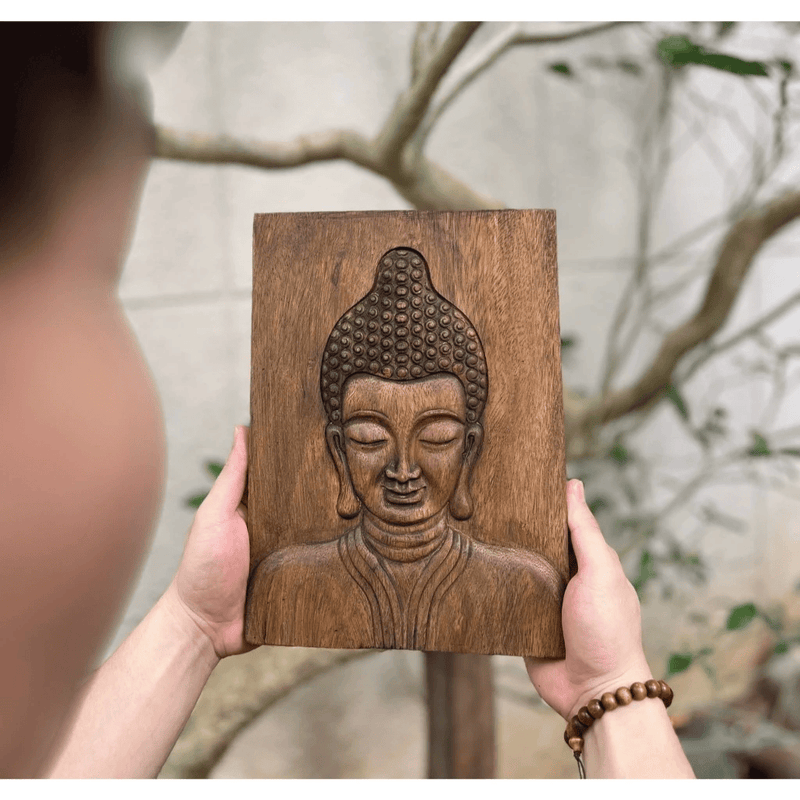 Tranh gỗ Phù Điêu Phật Thích Ca – Tranh Gỗ Treo Bàn/Phòng Thiền, Decor Tâm Linh An Nhiên
