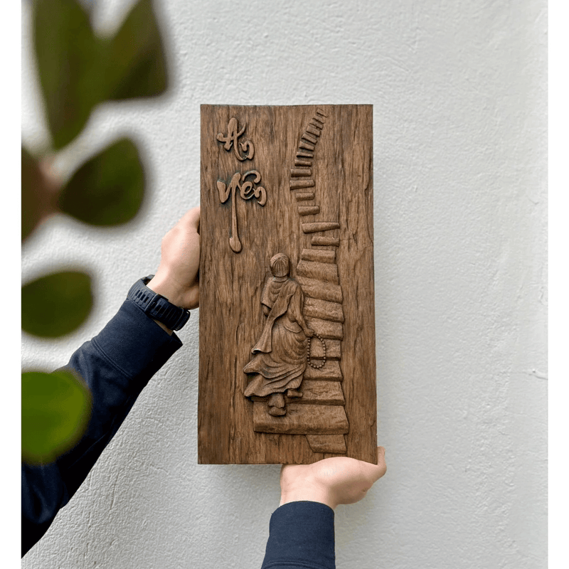 Tranh Gỗ An Yên 20 x 40 cm – Decor Treo Tường/Bàn, Quà Tặng Tâm Linh Ý Nghĩa