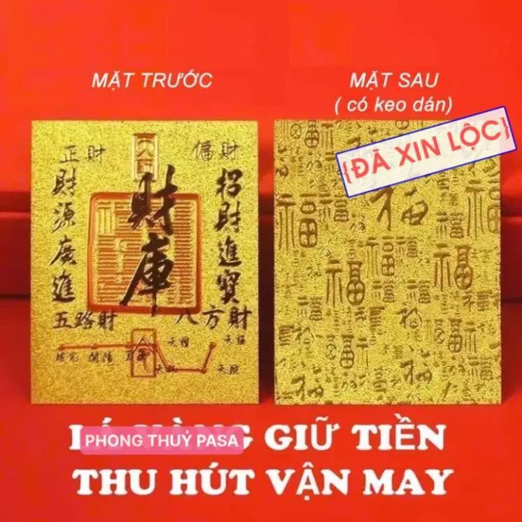 [ĐÃ XIN LỘC] Lá Phù Vàng Thu Hút Tài Lộc , Để Ví, Có Keo Dán Điện Thoại, Trang Trí