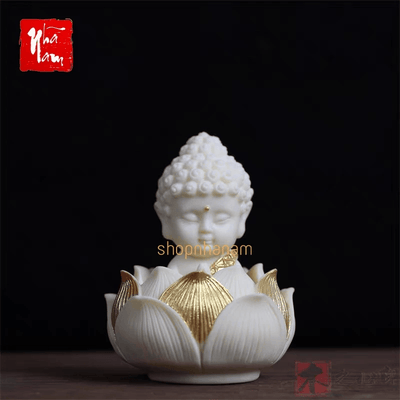 [TẶNG TRÀNG HẠT + MIẾNG DÁN CHỐNG TRƯỢT] Tượng phật Sakyamuni Tọa Thiền Đài Sen Mini Cầu Bình An Trang Trí Phong Thủy