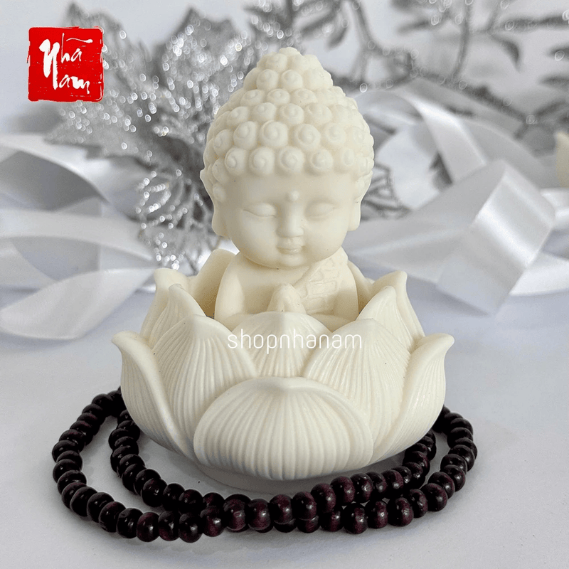[TẶNG TRÀNG HẠT + MIẾNG DÁN CHỐNG TRƯỢT] Tượng phật Sakyamuni Tọa Thiền Đài Sen Mini Cầu Bình An Trang Trí Phong Thủy