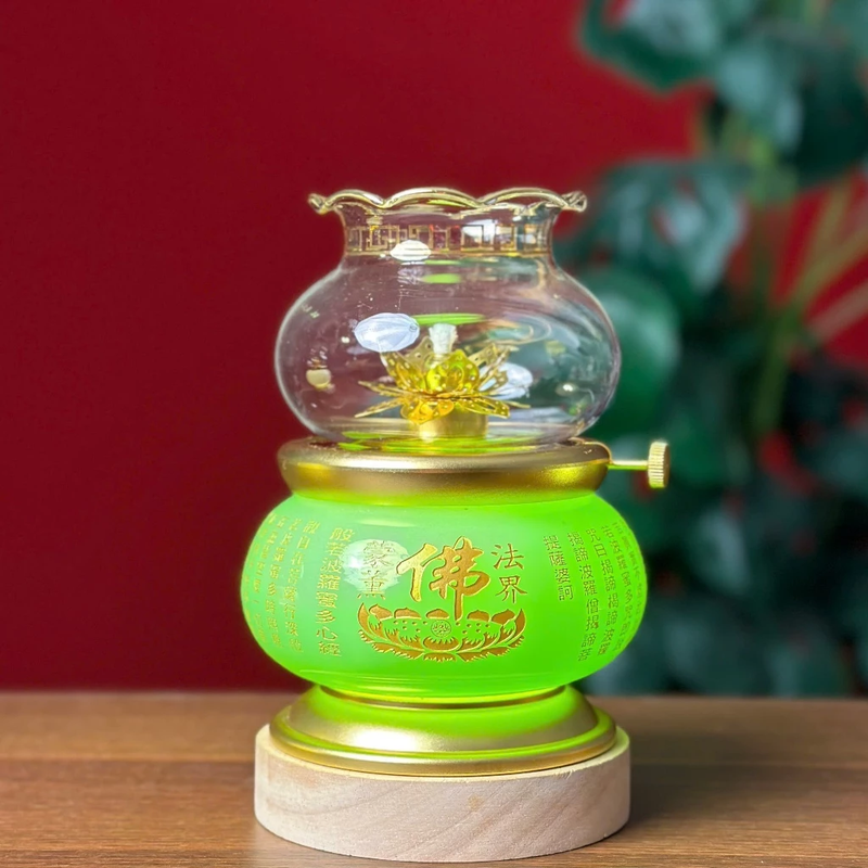 Đèn Dầu Tâm Kinh Chữ Phật, Bình Ngọc - Tặng Đèn Chiếu Sáng