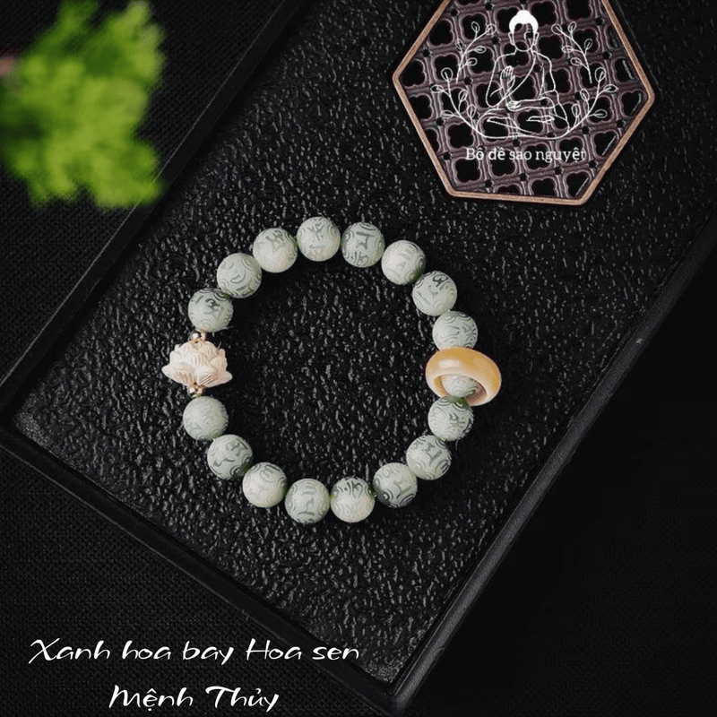 (Đã được thỉnh) B62 Vòng Đeo Tay Lục Tự Đại Minh Chú Hoa Sen 10 mm - Vòng Tay Hạt Bồ Đề - Tự Nhiên Bình An Phúc Lộc
