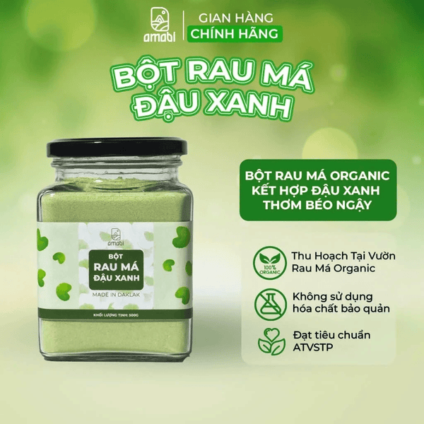 Rau má đậu xanh OGANIC amabi,Bột rau má nguyên chất thanh nhiệt,giải độc,mát gan 100%natural