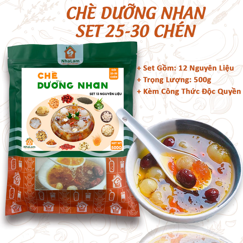 Chén Chè Dưỡng Nhan Set Nguyên Liệu Thơm Ngon, Bổ Dưỡng 25 Chén NHALAM FOOD ( Kèm Công Thức)