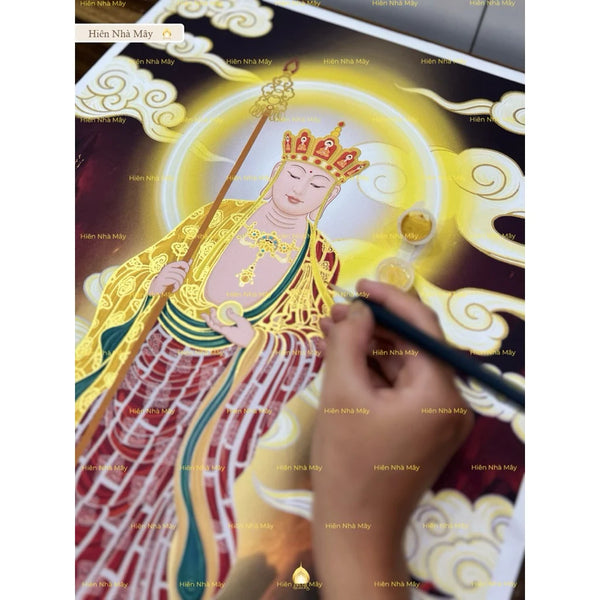 (30x55cm) Tranh tô Ngài Địa Tạng Bồ Tát dáng đứng (tặng cọ và màu nhũ vàng)