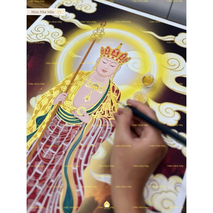 (30x55cm) Tranh tô Ngài Địa Tạng Bồ Tát dáng đứng (tặng cọ và màu nhũ vàng)