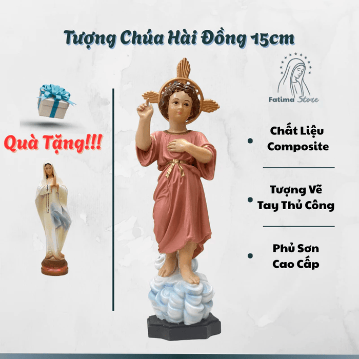 Tượng Chúa Hài Đồng 15cm Composite Vẽ Tay Cao Cấp | Tượng Công Giáo Để Ô Tô, Để Bàn Thờ Ý Nghĩa