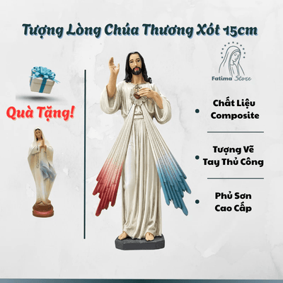 Tượng Lòng Chúa Thương Xót 15cm | Composite Cao Cấp, Sơn Bền Màu, Vẽ Tay Thủ Công Tỉ Mỉ