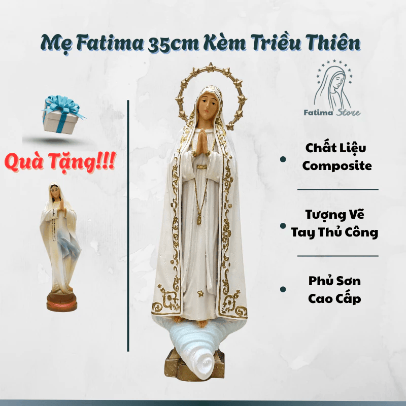 Tượng Đức Mẹ Fatima 15cm | Tượng Công Giáo Composite Cao Cấp Vẽ Tay Thủ Công - Tượng Để Ôtô