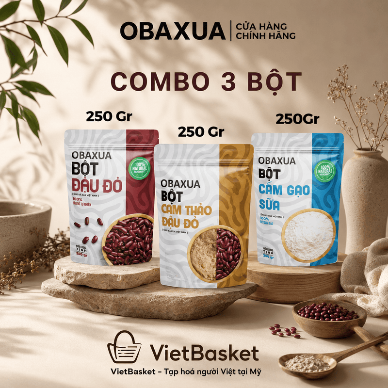 Combo [ Bột Đậu Đỏ 250G , Bột Cam Thảo Đậu Đỏ 250G , Bột Cám Gạo 250G ] Mặt nạ đắp dưỡng da Obaxua