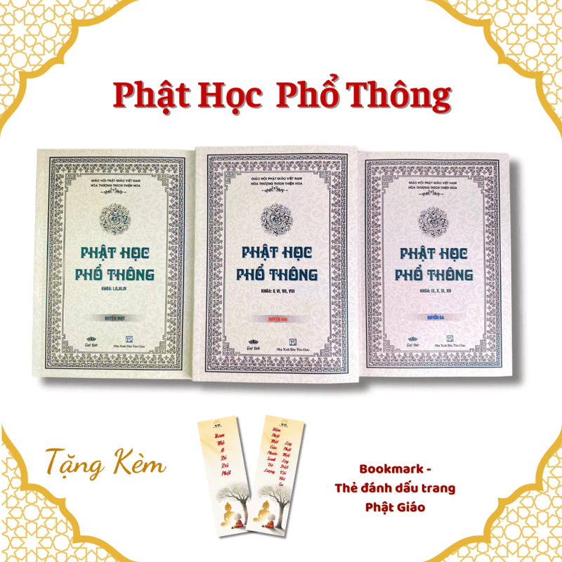Bộ Sách Phật Học Phổ Thông (3 Tập Nâu) – Cố Hòa Thượng Thích Thiện Hoa + Tặng kèm Vòng tay và Lá bồ đề vàng