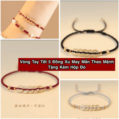 [Đã Khai Quang] Vòng Tay Tết Ngũ Điếu Chuyển Vận May Mắn Bình An Theo Mệnh + Tặng Kèm Hộp Đỏ