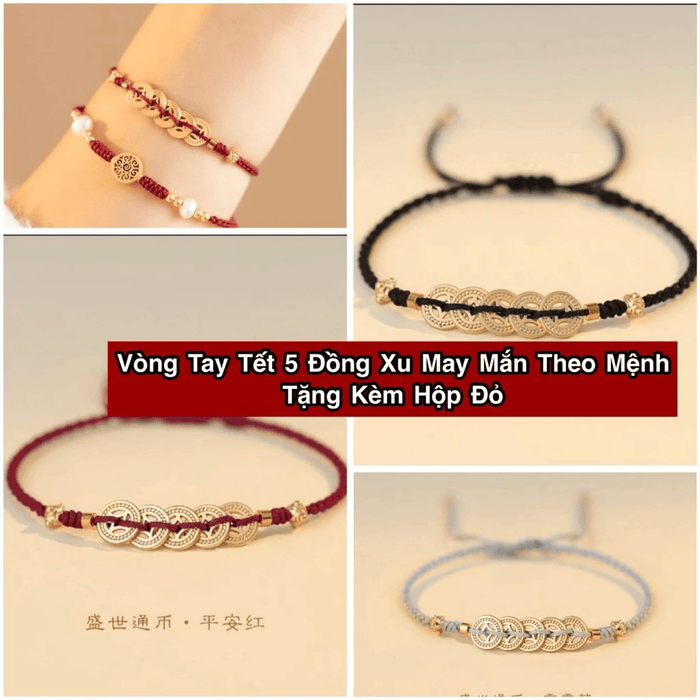[Đã Khai Quang] Vòng Tay Tết Ngũ Điếu Chuyển Vận May Mắn Bình An Theo Mệnh + Tặng Kèm Hộp Đỏ