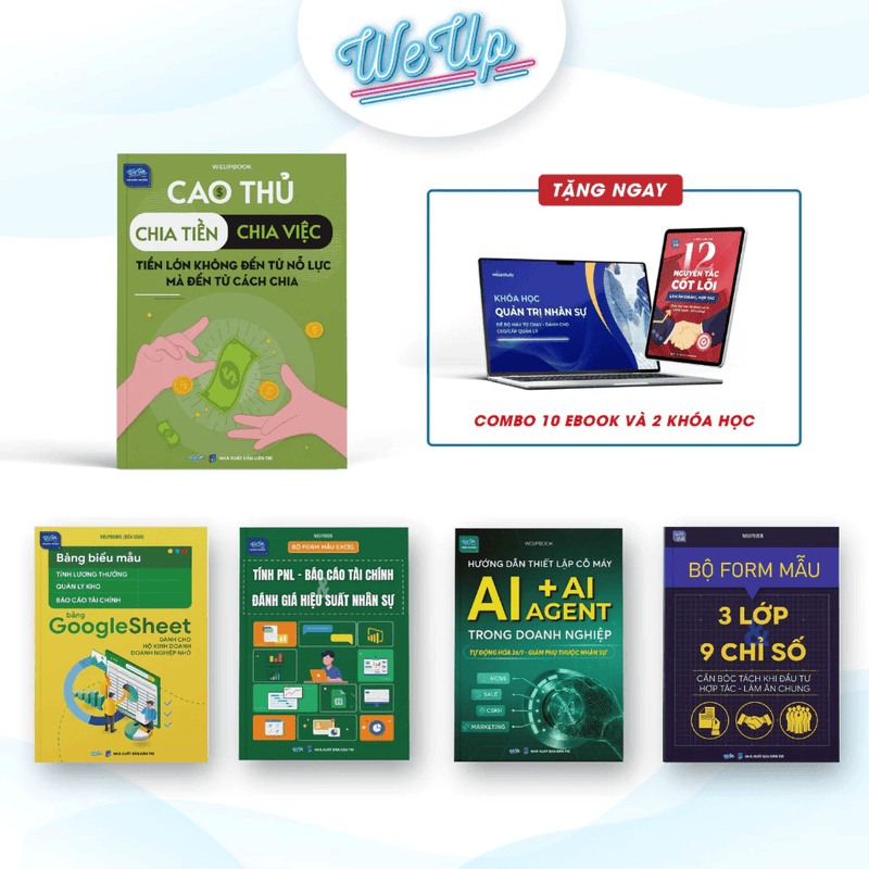 Combo Sách (Tặng 10EB+2KH): Cao thủ chia tiền + Biểu mẫu tính lương + Form 3 lớp 9 chỉ số + Bộ Excel PNL + AI Agent 24/7