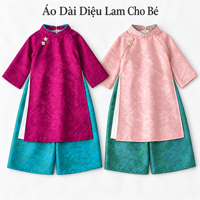 [Tặng Bờm Ngọc] Áo Dài Diệu Lam 4 Tà Cho Bé Gái Chất Liệu Tơ Ánh Kim Cao Cấp (AD186)