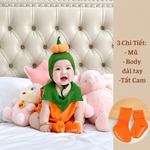 [Tặng kèm mũ và tất] Bodysuit Halloween phong cách hàn Quốc cho bé trai bé gái size 5-14kg - Thiết kế Bí ngô + Dơi đen