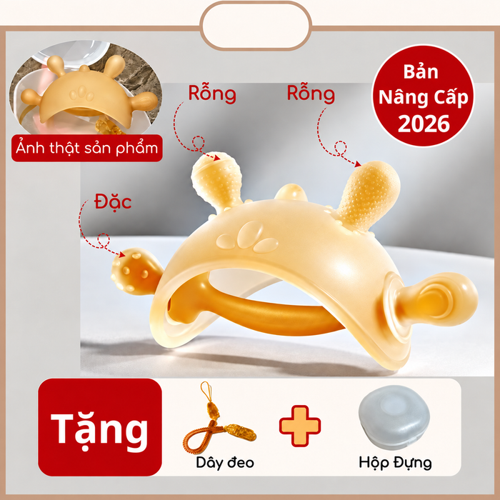 [Tặng Hộp và Dây Đeo] Gặm nướu Silicon cầm tay cho bé 2 tháng, 3 tháng mềm mại, an toàn