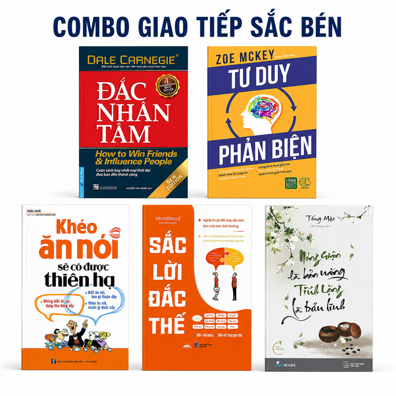 COMBO GIAO TIẾP EQ CAO ( Đắc Nhân Tâm+ Tư Duy Phản Biện+ Khéo Ăn Nói Sẽ Có Được Thiên Hạ + Sắc Lời Đắc Thế+ Nóng Giận Là Bản Năng, Tĩnh Lặng Là Bản Lĩnh)