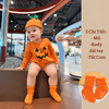 [Tặng kèm Mũ + Tất] Bodysuit Bí Ngô Halloween dài tay tặng kèm mũ và tất Cam cho bé trai bé gái từ 4-14kg