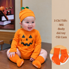 [Tặng kèm Mũ + Tất] Bodysuit Bí Ngô Halloween dài tay tặng kèm mũ và tất Cam cho bé trai bé gái từ 4-14kg