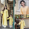 Áo Dài Tằm Nhũ Mẹ & Bé - "Tong Suit Tong", Cổ Đính Ngọc, Chất Vải Nhũ Óng, 4 Màu Cho Các Mẹ Lựa Chọn