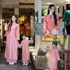 Áo Dài Tằm Nhũ Mẹ & Bé - "Tong Suit Tong", Cổ Đính Ngọc, Chất Vải Nhũ Óng, 4 Màu Cho Các Mẹ Lựa Chọn