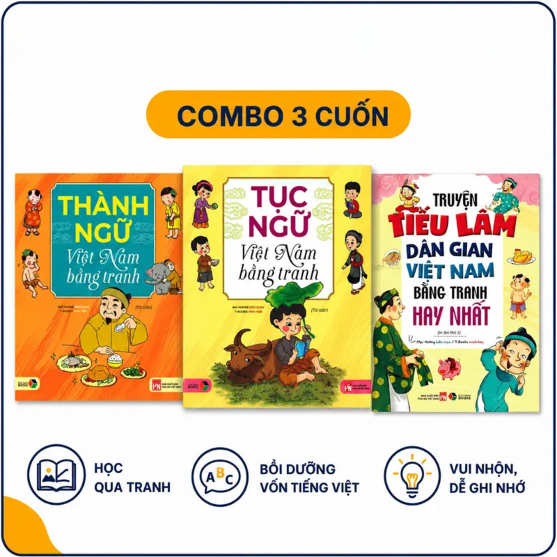Combo 3 Cuốn Thành Ngữ, Tục Ngữ, Truyện Tiếu Lâm Bằng Tranh In Màu Hay Nhất