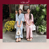 Áo Dài TRÚC LAM - Dáng Suông, Tay Lỡ - Chất Liệu Gấm Dệt Nổi, Đính Charm Hoa Trên Cổ Áo